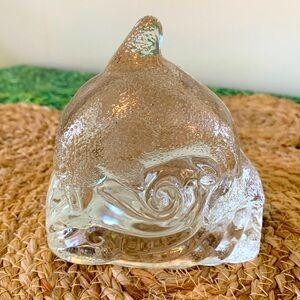 PartyLite Dolphin clear glass Tealight Candelholder, EUC